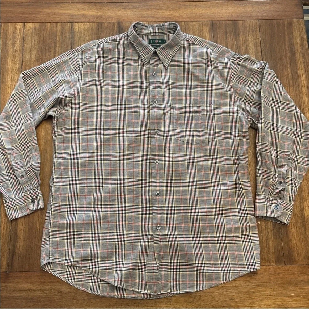 Vintage J. Crew casual Button down shirt Men’s Large Plaid Wool/Cotton W/ Pocket
